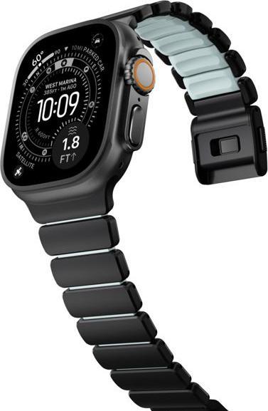 Actual product image Nomad Stratos Band Titanium Black 49mm Icy Blue Glow (FKM, Titanium)