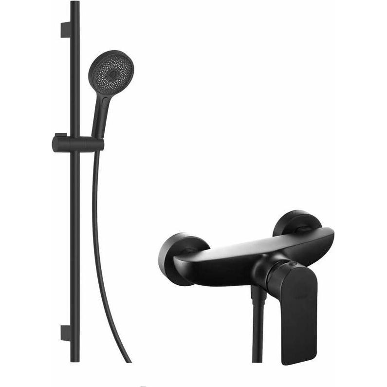 Kielle, Soffione doccia, vega - doucheset met kraan, stang, slang en douchekop, mat zwart (3 Tipi di raggi)