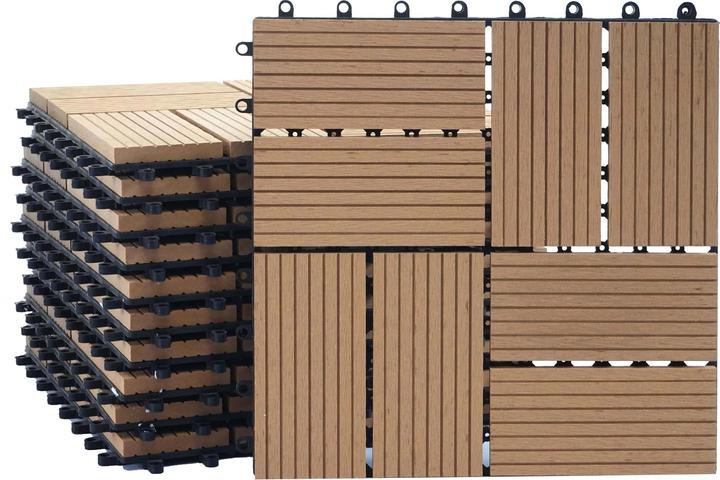 Immagine prodotto Swisshandel24 Piastrella WPC per pavimento Rodano, aspetto legno balcone/terrazzo, 11x ogni 30x30cm = 1mq (11 x, 30 x 30 cm)