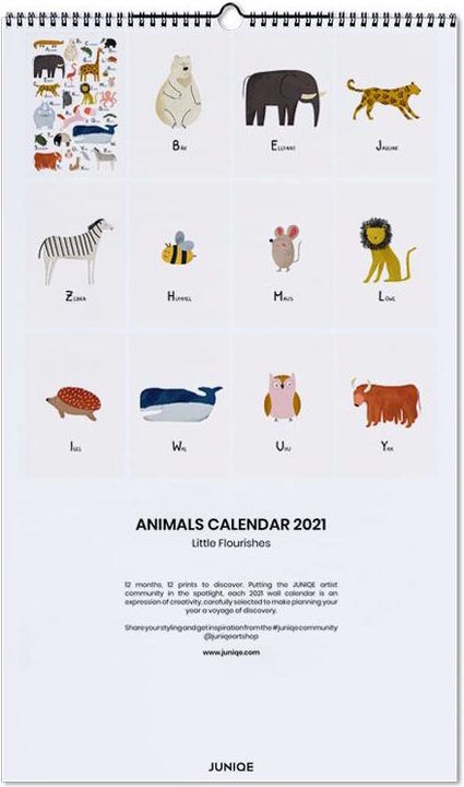 Produktbild Juniqe Little Flourishes - Animals Calendar 2021 - Kinderzimmer & Kunst für Kinder (26 x 40 cm, Harter Einband, Englisch)