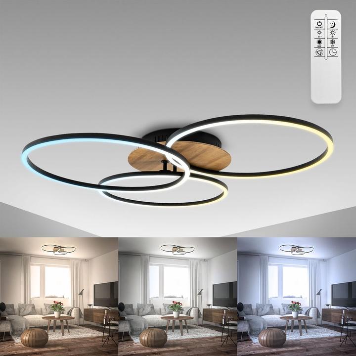 Immagine prodotto B.K.Licht Plafoniera LED CCT, legno, nero, LED/42,5W (1500 lm)