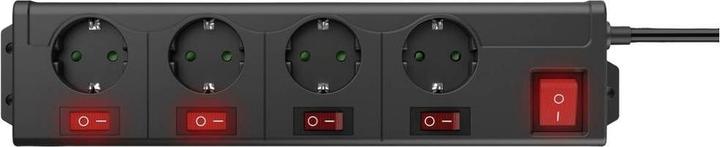 Produktbild Hama Steckdosenleiste, 4-fach, 90°, einzeln schaltbar, Wandmontage, 1,4 m, Schw. (4x, CEE 7/3, 1.40 m)