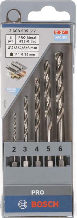 Produktbild Bosch Professional Zubehör PRO Metal HSS-G Hex Spiralbohrer-Set, 5-tlg. (2 Millimeter, 3 Millimeter, 4 Millimeter, 5 Millimeter, 6 Millimeter)