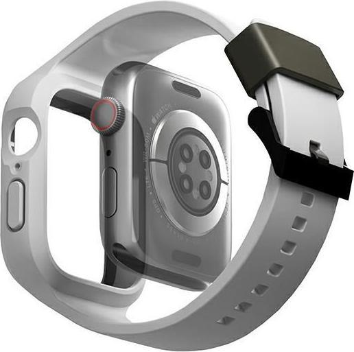 Produktbild Uniq pasek Monos 2in1 Apple Watch Strap + Case Series 4/5/6/7/8/SE/SE2 44/45mm. szary/chalk grey (Edelstahl, PC, TPU)