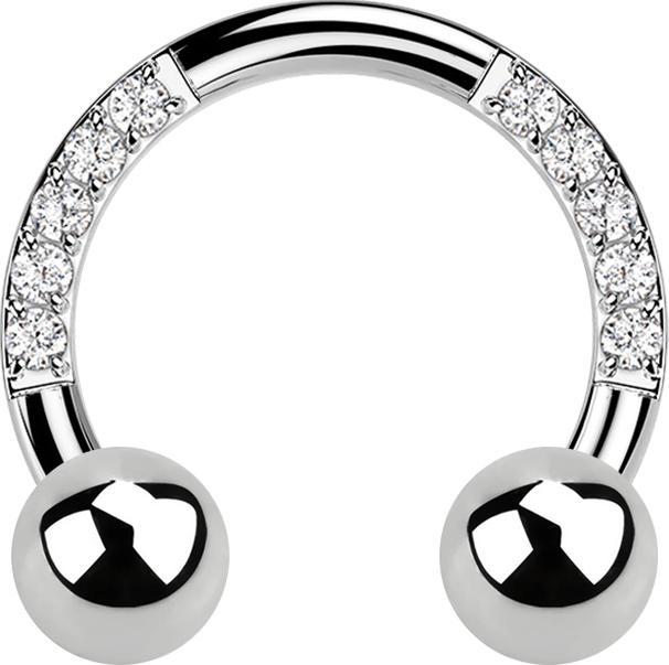 Actual product image Star Piercing Micro Circular Barbell silver crystals with two balls (Titanium, without brass)