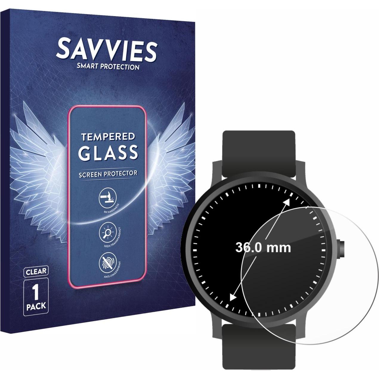 Savvies Panzerglas Hartglas Displayschutz, Smartwatch Schutzfolie, Transparent