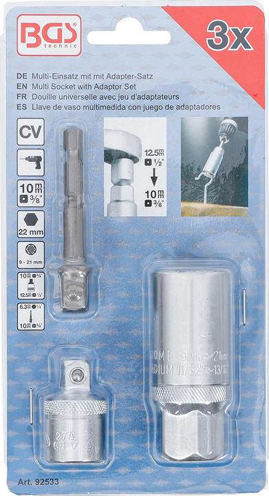 Produktbild BGS Multi-Einsatz mit Adapter-Satz | 10 mm (3/8") | SW 9 - 21 mm | 3-tlg. (19 mm, 13 mm, 12 mm, 20 mm, 21 mm, 18 mm, 17 mm, 9 mm, 11 mm, 14 mm, 15 mm, 16 mm, 10  mm)