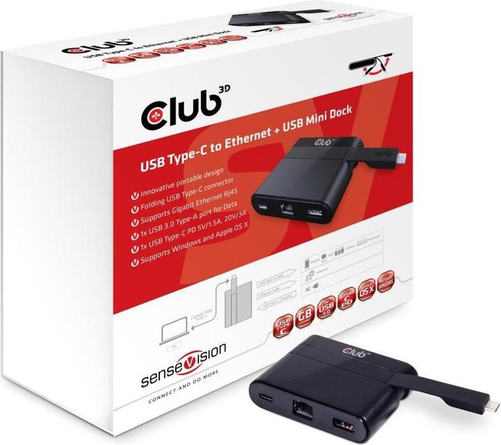 Produktbild Club 3D SenseVision USB Type-C Mini Dock (USB-C, 3 Ports)