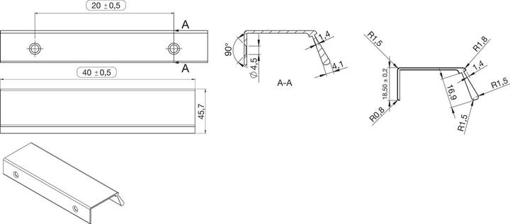 Produktbild Furnipart Griffleiste Möbelgriff Bench LA 20 L 40mm Alu schwarz gebürstet/Leder schwarz