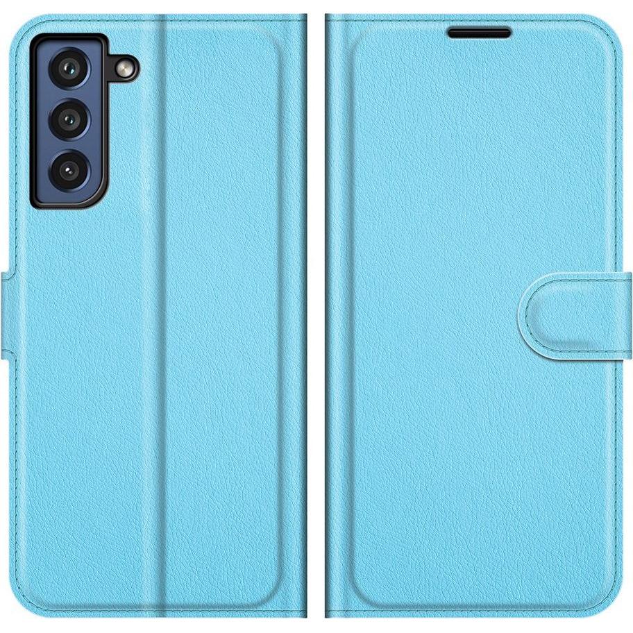 Cover-Discount Galaxy S21 FE - Leder Etui Hülle hellblau (Samsung Galaxy S21 FE), Smartphone Hülle, Blau
