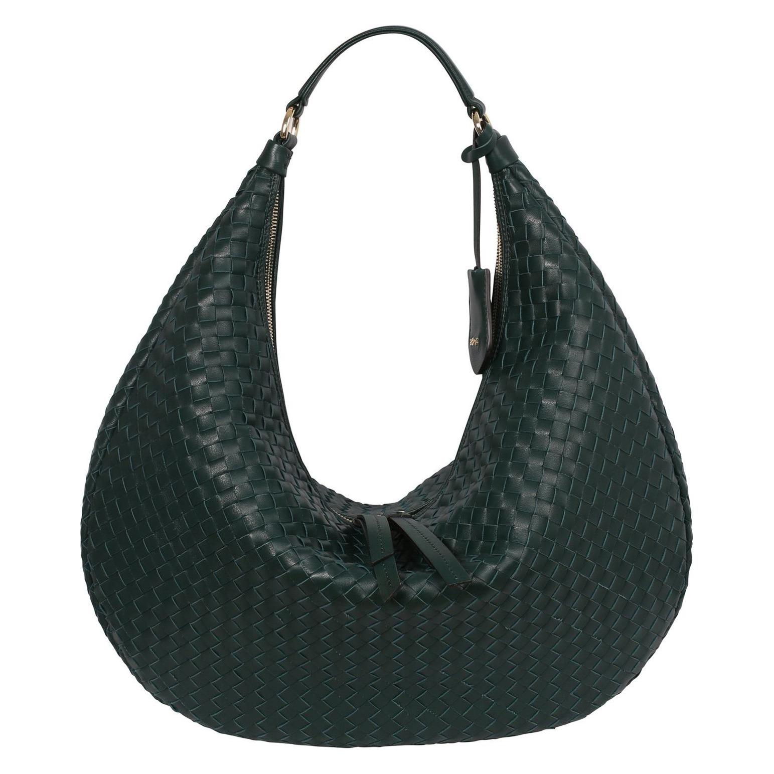 Abro, Damen, Handtasche, Leather Piuma Weaving Hobo Bag Nana, Grün