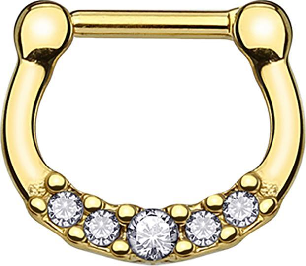 Actual product image Star Piercing Septum with five crystals gold plated and titanium coating (without brass, Surgical steel 316L)