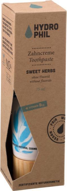 Actual product image Hydrophil Toothpaste Sweet Herbs without fluoride + vitamin B12 (75 ml)