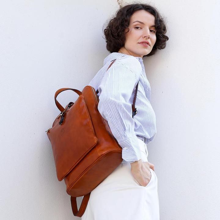 Actual product image Time Resistance Convertible Leather Backpack Shoulder Bag