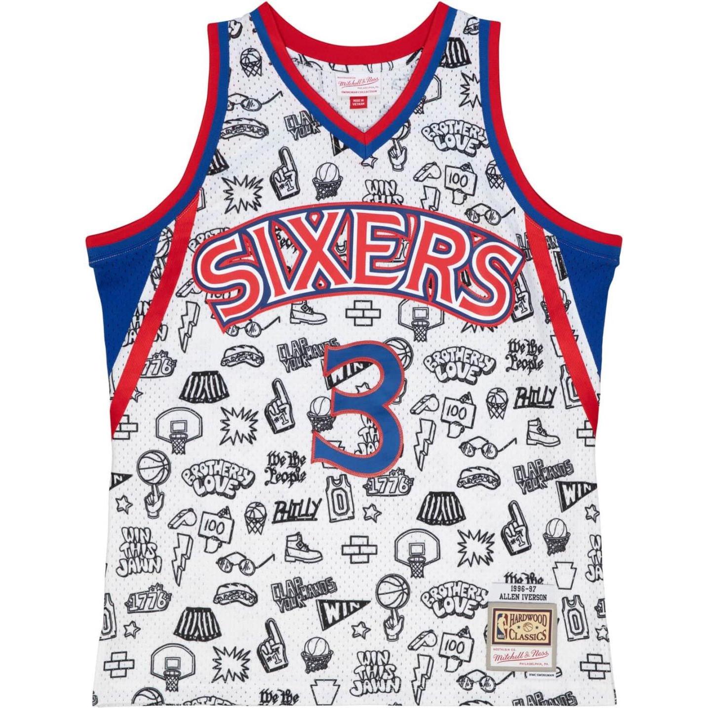 Mitchell & Ness, Herren, Sportshirt, M&N DOODLE Swingman Mesh Jersey Philadelphia 76ers - S (S), Weiss, S