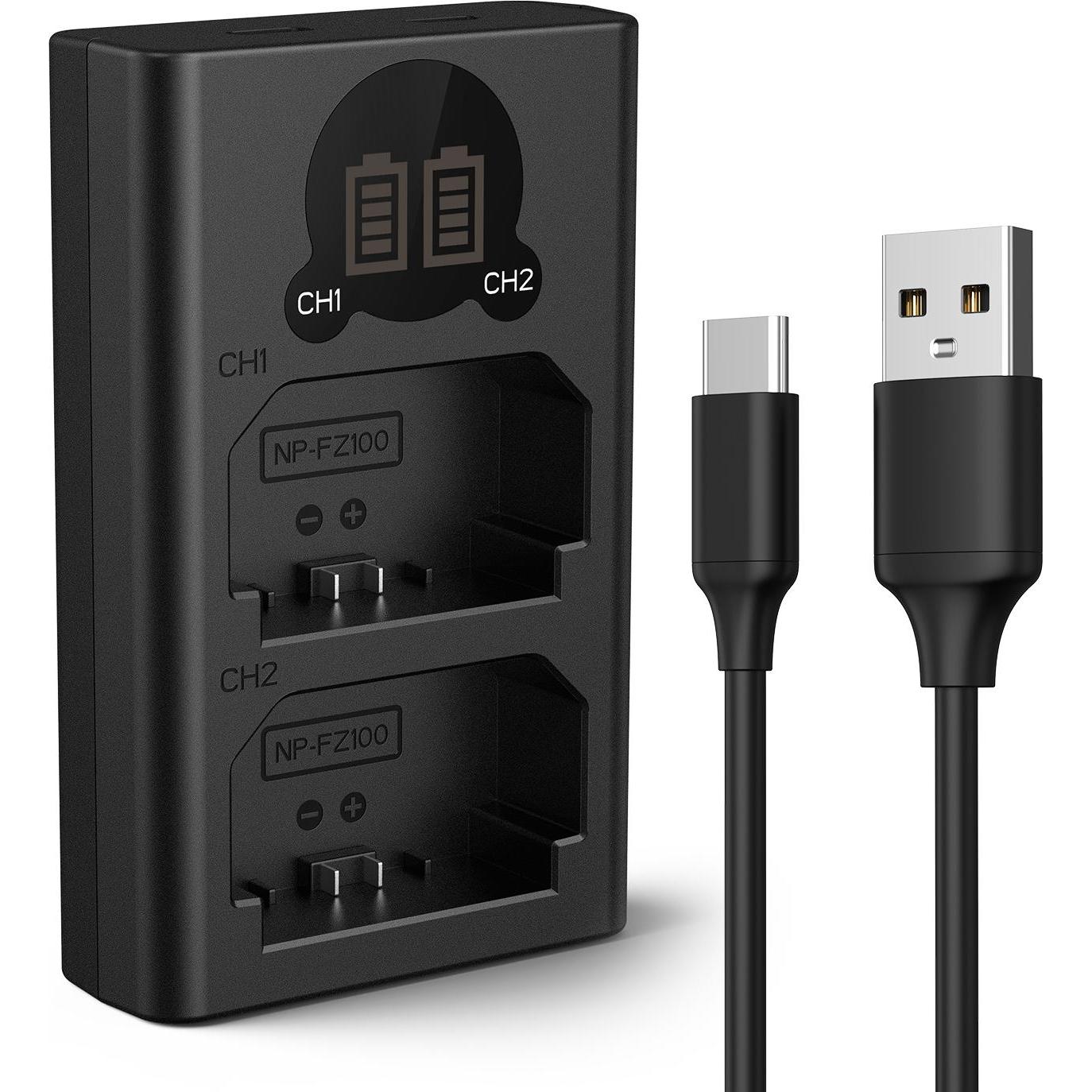 K&F Concept FZ100 Caricabatterie per fotocamera digitale a doppio canale Type-C con schermo digitale LCD (Caricabatterie per fotocamere), Alimentatore