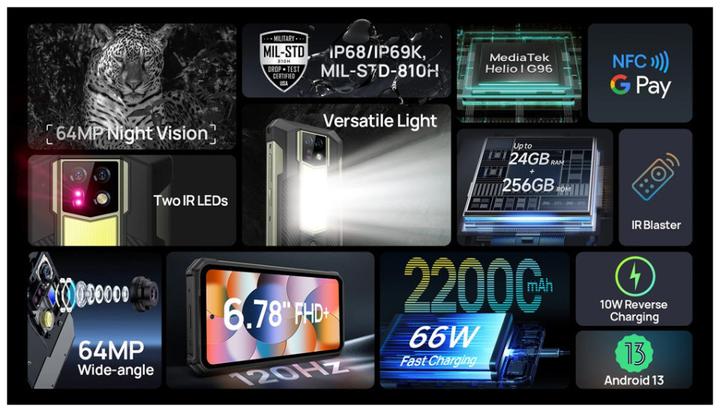 Productafbeelding Ulefone PANTSER 24 12/256GB ZWART (256 GB, Juoda, 6.78", Dubbele SIM, 4G)