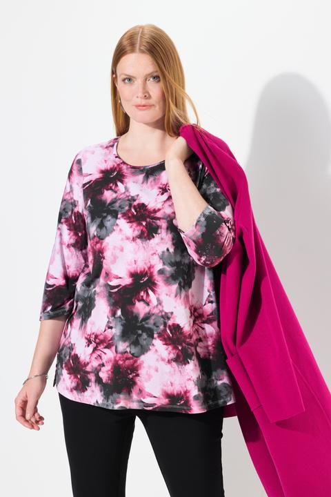 Immagine prodotto Ulla Popken Maglia in cotone Pima con fiori, scollo a girocollo e maniche a 3/4 (54)