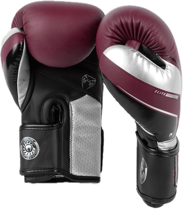 Actual product image Venum Elite Evo Boxing Gloves - Burgundy/Silver - 10 Oz (10 OZ)