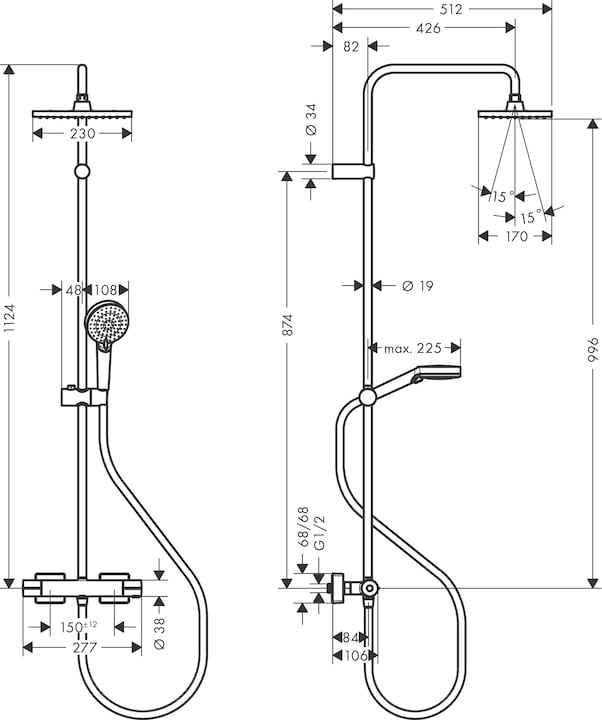 Produktbild hansgrohe Vernis Shape Duschsystem 230 1 Strahlart mit Thermostat