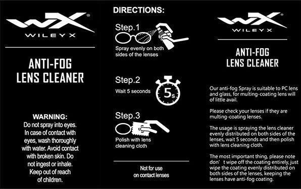 Valeurs nutritives et ingrédients Wiley X WILEY-X Anti Fog Lens Cleaner