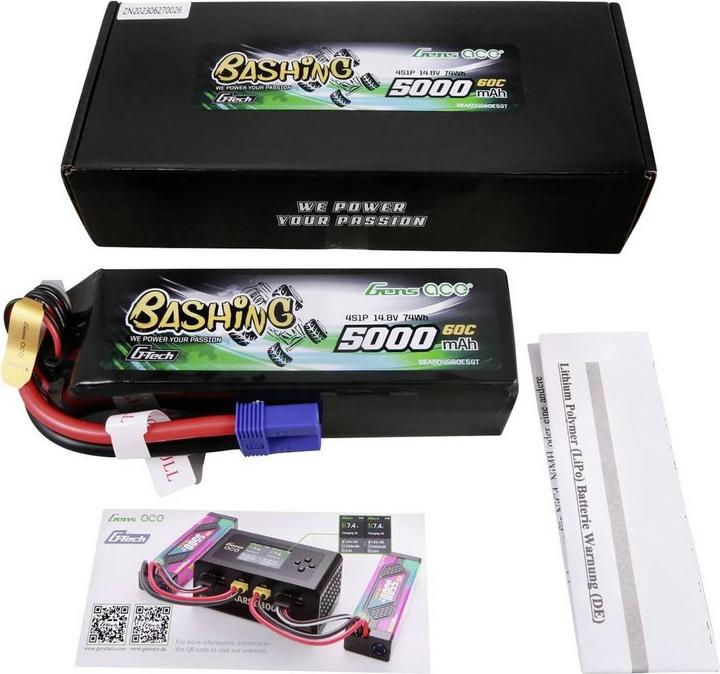 Produktbild Gens Ace G-Tech 5000mAh 14.8V 4S1P 60C Lipo Battery Pack with EC5 Plug-Bashing Series (14.80 V, 5000 mAh)