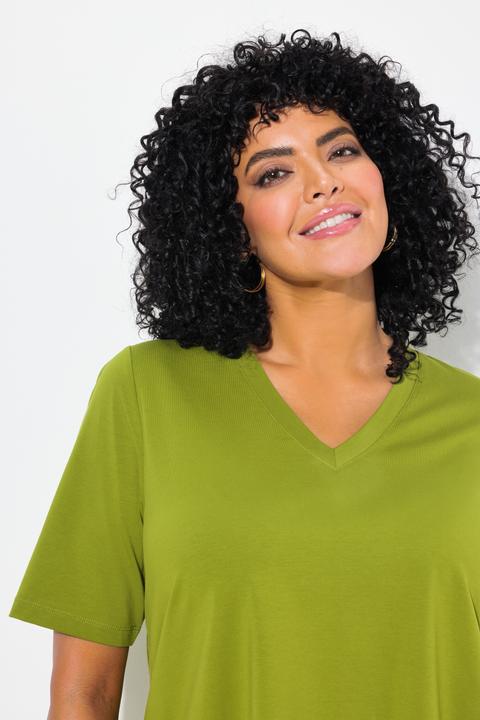 Produktbild Ulla Popken T-Shirt, Materialmix, A-Linie, V-Ausschnitt, Halbarm (58)