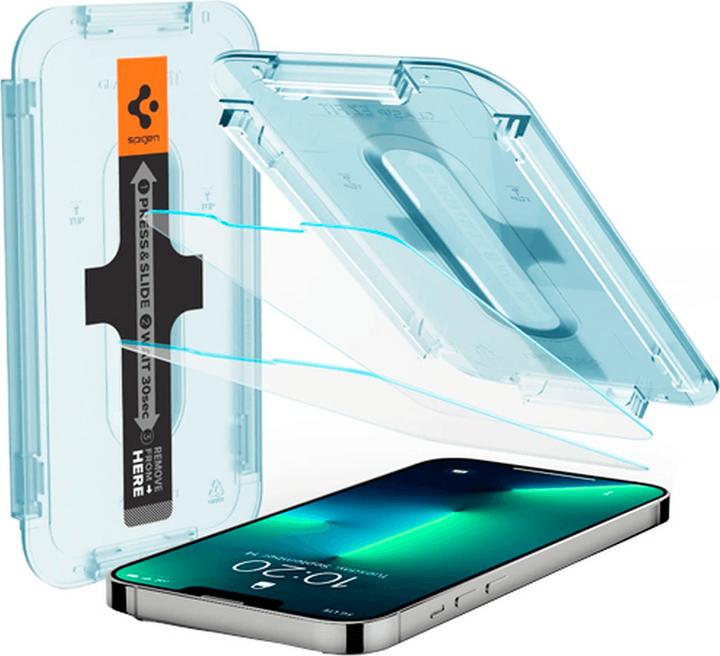 Image du produit Spigen EZ FIT Protecteur d'écran en verre trempé avec cadre de montage Apple iPhone 13 Mini 2pack (2 pièce(s), Apple iPhone 13 mini)