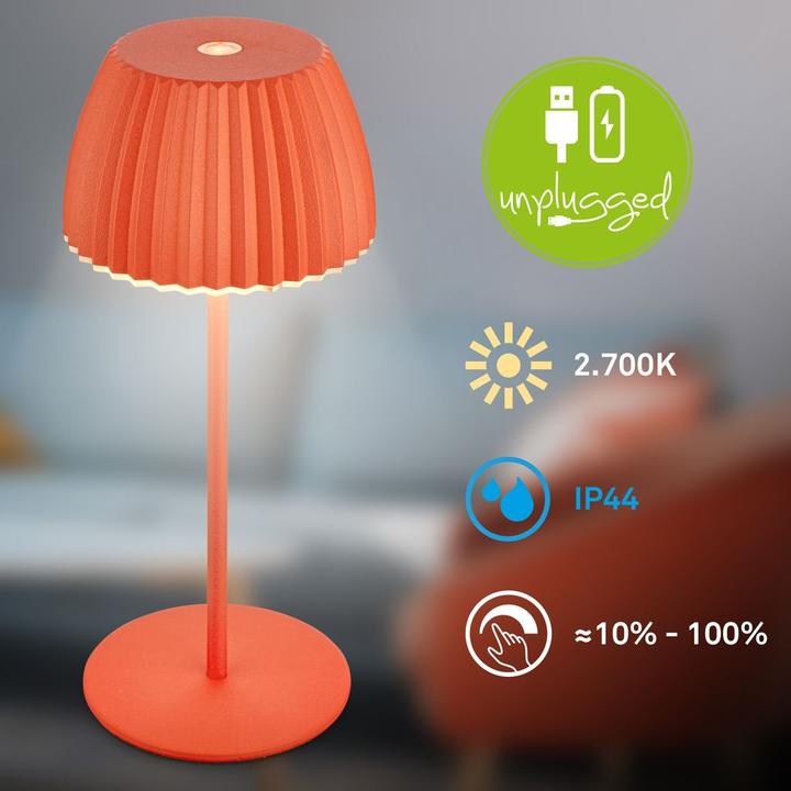 Produktbild Briloner Brilo unplugged RIFFLE Akku Mini Tischleuchte mit Lichtkante - Orange (150 lm)