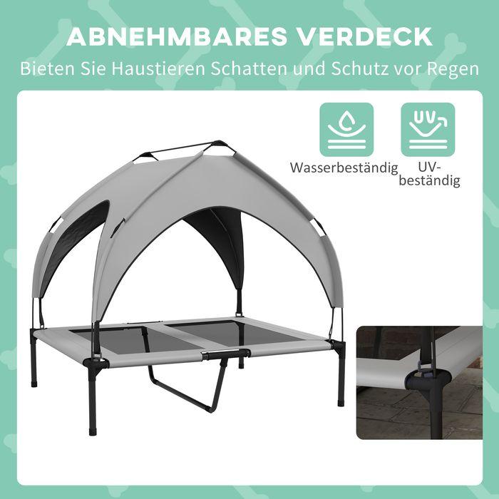 Produktbild Swisshandel24 Erhöhtes Hundebett mit Baldachin, Outdoor Hundeliege mit Dach, 91x76x89cm, hellgrau (Hund)