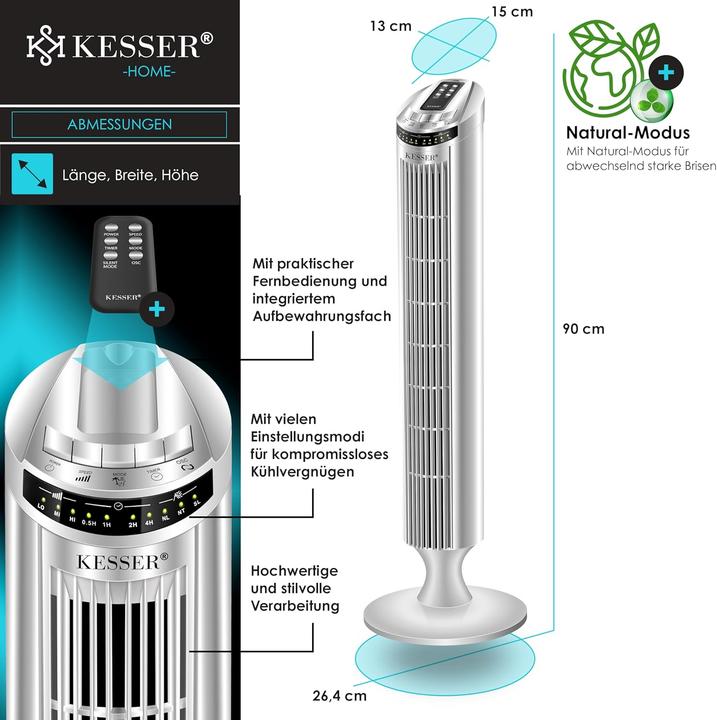 Produktbild Kesser Turmventilator mit Fernbedienung und Timerfunktion (51.50 dB)