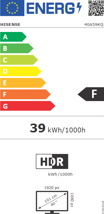 Energie-Label Hisense TV 40A59KQ A5k Serie Led Tv 40' (40", QLED)