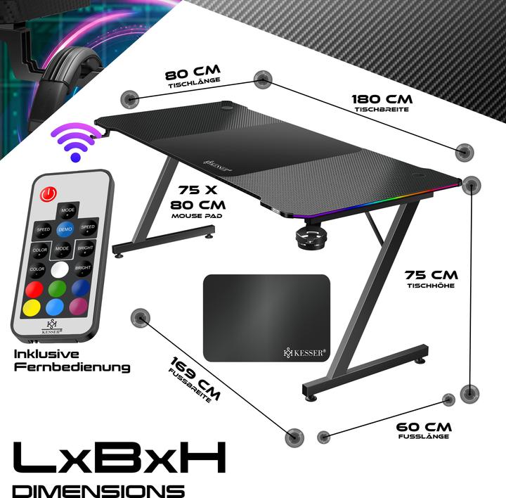 Produktbild Kesser Gaming Schreibtisch mit Getränkehalter Ergonomischer Gamer Tisch