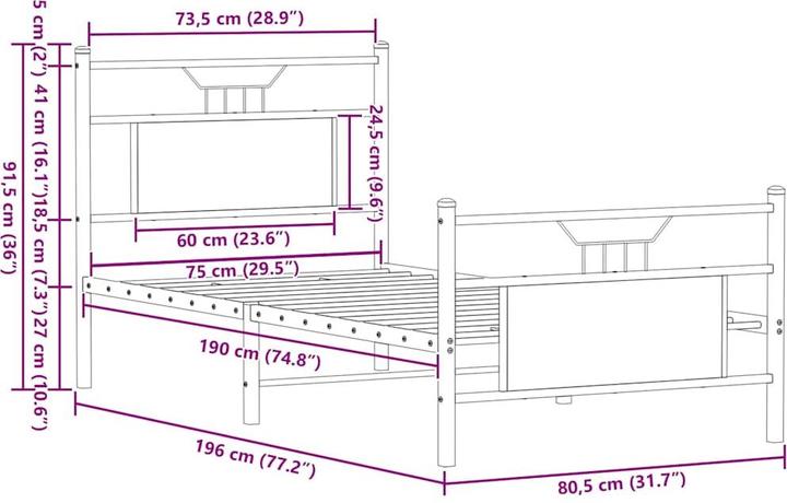 Image du produit vidaXL Bettgestell (75 x 190 cm)