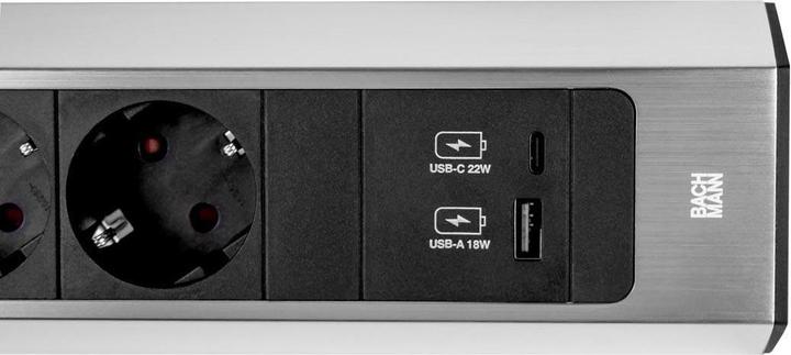 Image du produit Bachmann CASIA 2 2xCEE7/3 1xUSB A/C 22W 2,0m AEH aspect inox (2 x, CEE 7/3, 2 m)