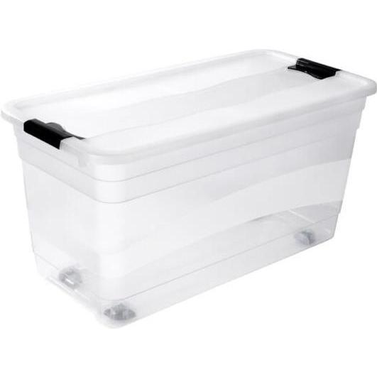 keeeper, Aufbewahrungsbox, Aufbewahrungsbox "konrad", mit Rollen, 83 Liter Box und Deckel: natur-transparent / Clips: an...