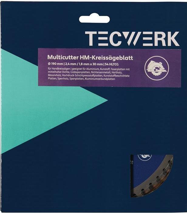 Productafbeelding Tecwerk Handkreissägeblatt Aussen-Ø 190 mm Zähnezahl 54 HLTCG Bohrung 30 mm Schnittbreite 2,4 mm