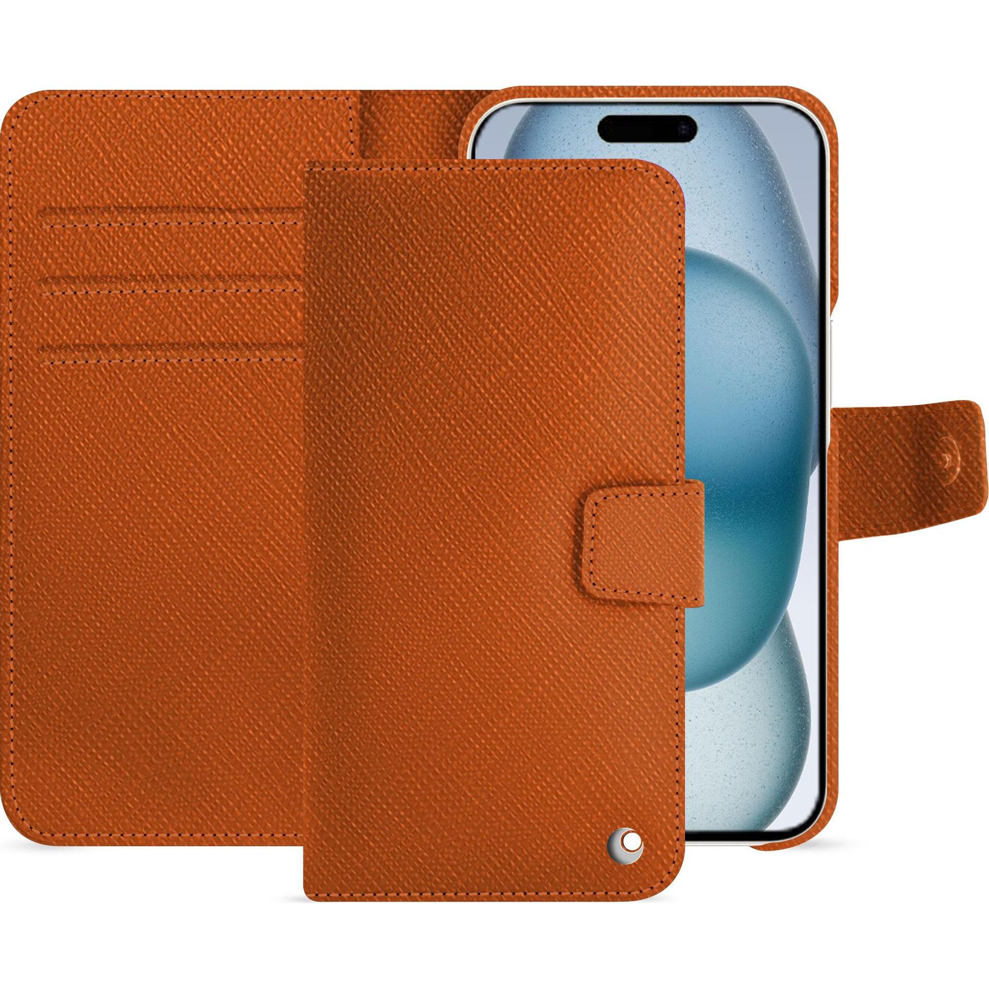 Noreve Lederschutzhülle Apple iPhone 15 (Apple iPhone 15), Smartphone Hülle, Orange