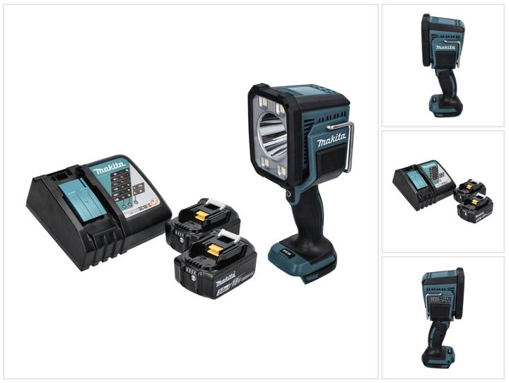1x Makita DML 812 Akku LED Handstrahler, 2x Makita BL 1830 B 18V - 3 Ah Akku, 1x Makita DC 18 RC 9,6 V - 18 V Akku Schnell Ladegerät
