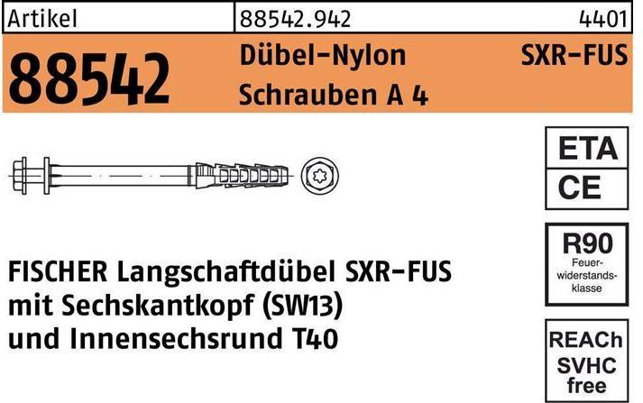 Produktbild Fischer Rahmendübel R 88542 SXR 10x200 FUS Schrauben A 4/Dübel-Nylon (50 Stk.)