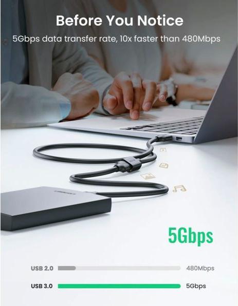 Productafbeelding Ugreen USB 3.0 verlengkabel type A mannelijk naar vrouwelijk (1 m, USB 3.0)