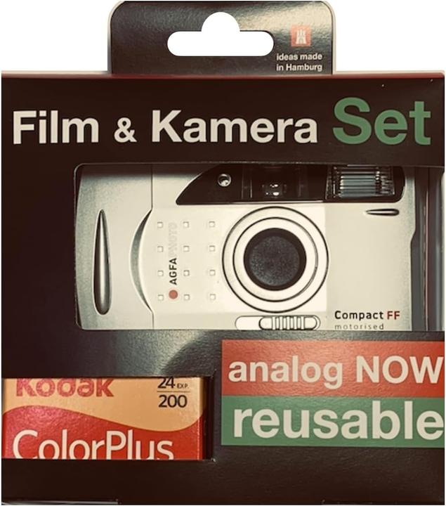 AGFAPHOTO Analog 35mm Camera with Motor Flash Set Color Photos Film Battery