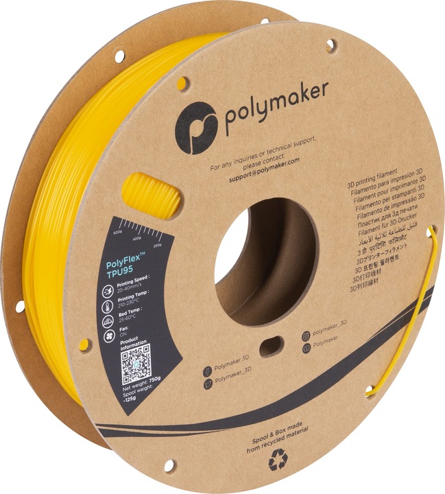 Actual product image Polymaker PolyFlex TPU95 V2 - Yellow - 1.75mm (TPU, 1.75 mm, 750 g, Yellow)