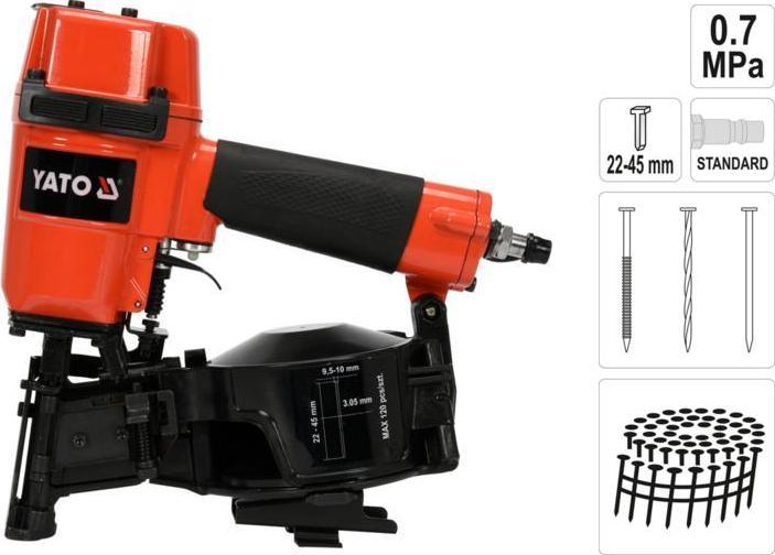 Produktbild Yato Profi Coilnagler | 22-45mm | Magazinkapazität: max. 120 Stück | Standard 1/4"-Kupplung | incl.