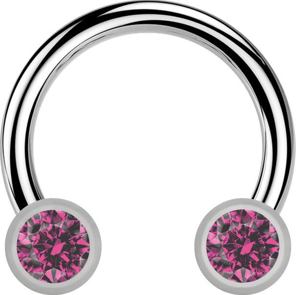 Actual product image Star Piercing Micro Threadless Circular Barbell silber mit zwei Zylindern silber front Kristall pink (without brass, Titanium)