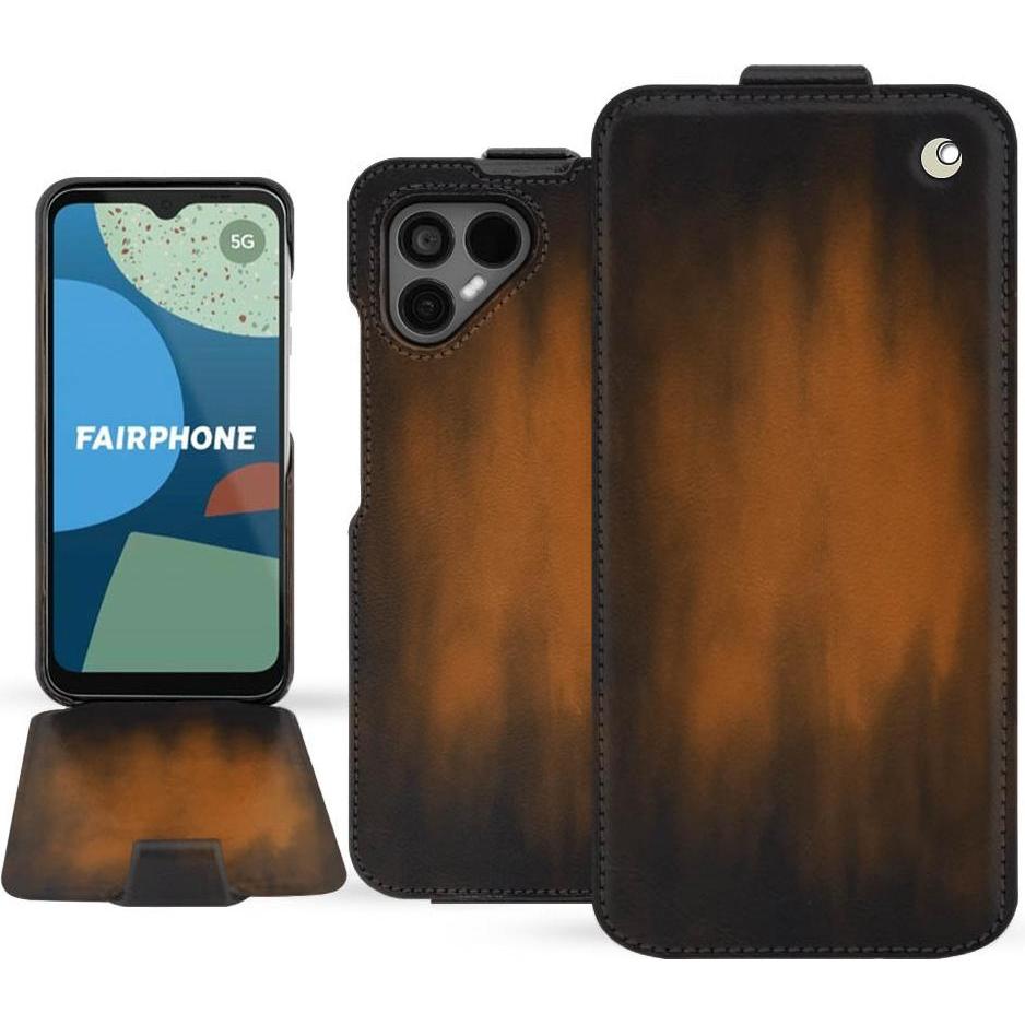 Noreve Lederschutzhülle vertikal (Fairphone 4), Smartphone Hülle, Braun