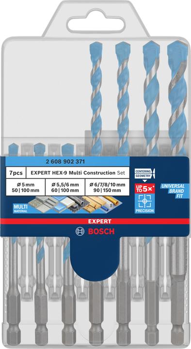 Produktbild Bosch Professional Zubehör EXPERT HEX-9 Multi Construction Bohrer-Set, 5/5,5/6/7/8/10 mm, 7-tlg. (8 Millimeter, 7 Millimeter, 6 Millimeter, 5.50 Millimeter, 10 Millimeter, 5 Millimeter)