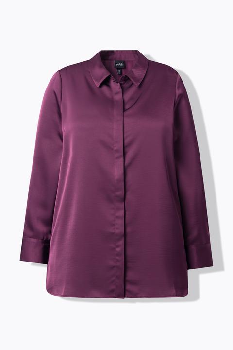 Actual product image Ulla Popken Long Sleeve Collared Satin Blouse (60)