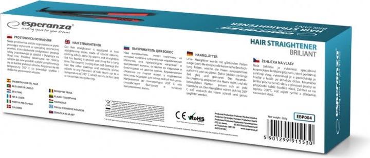Produktbild Esperanza EBP004 - Glätteisen - 200 °C - Schwarz - Rot - 35 W - AC - 230 V (Glätteisen)