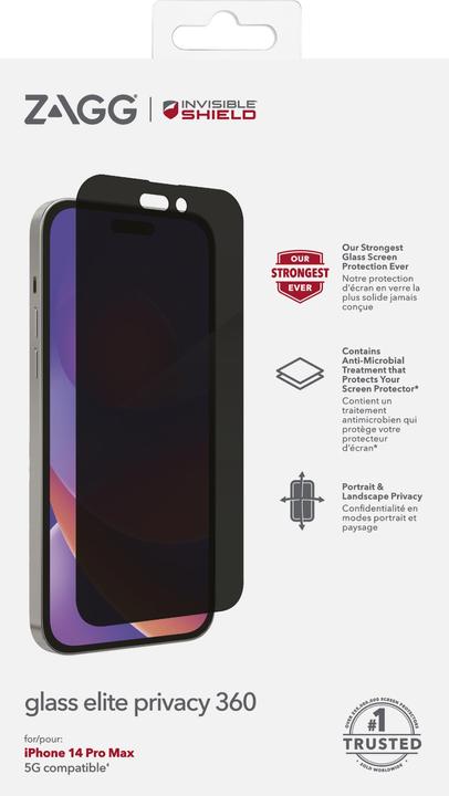 Actual product image Zagg InvisibleShield Glass Elite Privacy 360, 17 cm (6.7"), Smartphone, Filtre de confidentialité sa (1 Piece, Apple iPhone 14 Pro Max)